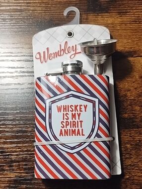 Wembley Flask "Whiskey Is My Spirit Animal" Red Navy White.